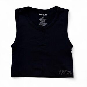 Black Bebe Sport Crop Tank Top With Bebe Crystal Logo